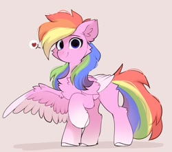 Size: 1624x1434 | Tagged: safe, artist:little-sketches, derpibooru import, oc, oc only, oc:aurora codec, pegasus, pony, chest fluff, colored wings, colored wingtips, female, gradient hooves, heart, looking at you, mare, multicolored hair, not rainbow dash, parent:pixel codec, parent:unnamed oc, rainbow hair, raised hoof, raised leg, simple background, smiling, smiling at you, solo, standing, wings