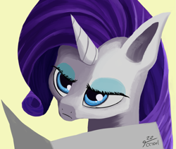 Size: 1463x1235 | Tagged: safe, artist:tazool, derpibooru import, rarity, pony, unicorn, bust, female, newspaper, portrait, reading, simple background, solo, unamused