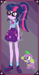 Size: 1280x2453 | Tagged: safe, artist:sansdrew250, derpibooru import, sci-twi, spike, spike the regular dog, twilight sparkle, dog, equestria girls, female, male, obtrusive watermark, pixel art, watermark