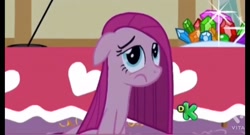 Size: 1280x692 | Tagged: safe, derpibooru import, screencap, pinkie pie, party of one, discovery kids logo, pinkamena diane pie, sad