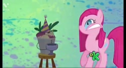 Size: 1280x692 | Tagged: safe, derpibooru import, screencap, pinkie pie, party of one, discovery kids logo, pinkamena diane pie