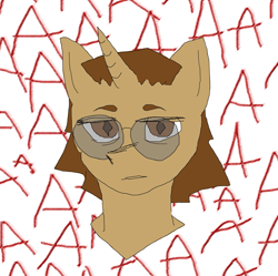 Size: 1343x1339 | Tagged: safe, artist:kvas!, derpibooru import, oc, oc only, oc:author kvas, unicorn, 1000 years in photoshop, aaaaaaaaaa, glasses, simple background, solo, white background