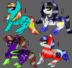 Size: 541x513 | Tagged: safe, artist:kat-the-true-kitkat, derpibooru import, oc, oc only, alicorn, earth pony, pony, unicorn, alicorn oc, base used, earth pony oc, female, gray background, horn, mare, simple background, smiling, unicorn oc, wings