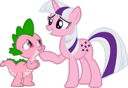 Size: 1075x743 | Tagged: safe, artist:foxyfell1337, derpibooru import, spike, spike (g1), twilight, twilight sparkle, unicorn twilight, dragon, pony, unicorn, g1, g4, g1 to g4, generation leap, simple background, transparent background