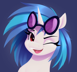 Size: 3198x3011 | Tagged: safe, artist:aquaticvibes, derpibooru import, dj pon-3, vinyl scratch, pony, unicorn, female, glasses, lineless, looking at you, mare, one eye closed, open mouth, open smile, smiling, smiling at you, solo, wink, winking at you