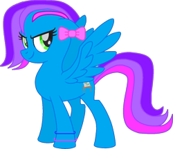 Size: 1148x990 | Tagged: safe, artist:josephlu2021, derpibooru import, oc, oc only, oc:azure acrylic, pegasus, my little pony: the movie, bow, bracelet, cute, female, green eyes, hair bow, jewelry, mare, pegasus oc, simple background, solo, spread wings, standing, transparent background, wings