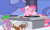Size: 2124x1280 | Tagged: safe, pinkie pie, spike, winona, dog, dragon, earth pony, booty, butt shake, butt touch, dancing, disc jockey, pet, pets in love, shipping, smug, spinona