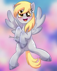 Size: 922x1152 | Tagged: safe, artist:stormagedoom, derpibooru import, derpy hooves, pegasus, pony, cute, derpabetes, female, mare, open mouth, open smile, smiling, solo, unshorn fetlocks