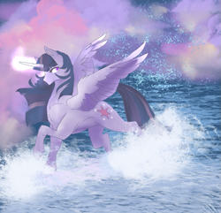 Size: 881x851 | Tagged: safe, artist:t3ssrina, derpibooru import, twilight sparkle, twilight sparkle (alicorn), alicorn, pony, solo, splash, water