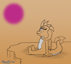 Size: 2000x1800 | Tagged: safe, artist:rupertbluefox, derpibooru exclusive, derpibooru import, princess ember, dragon, series:natg rupert 22, dichromatic, dragoness, female, limited palette, newbie artist training grounds, sitting, sketch, smiling, solo