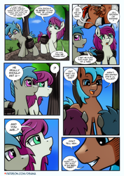 Size: 2480x3508 | Tagged: safe, artist:dsana, derpibooru import, oc, oc only, oc:black hoof, oc:fireweed, oc:rust wing, oc:thistledown, earth pony, pegasus, pony, comic:a storm's lullaby, brother and sister, colt, comic, cousins, female, filly, foal, male, siblings