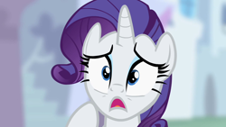 Size: 1280x720 | Tagged: safe, derpibooru import, screencap, rarity, pony, unicorn, season 2, sweet and elite, astonished, female, implied fancypants, mare, open mouth, shrunken pupils, solo