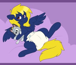 Size: 2048x1770 | Tagged: safe, artist:cuddlehooves, derpibooru import, oc, oc:naveen numbers, pegasus, pony, bluey, diaper, diaper fetish, fetish, holding, poofy diaper, simple background, solo