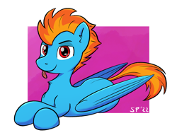 Size: 1707x1349 | Tagged: safe, artist:single purpose, derpibooru import, oc, oc:samudash, pegasus, pony, :p, crossed legs, looking at you, lying down, solo, tongue, tongue out