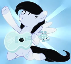 Size: 1280x1159 | Tagged: safe, artist:cindystarlight, derpibooru import, oc, oc:lucy ghost, pegasus, pony, honest apple, base used, female, guitar, mare, musical instrument, solo