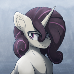 Size: 3999x3999 | Tagged: safe, artist:czu, derpibooru import, oc, oc only, oc:charm, pony, unicorn, bust, frown, lidded eyes, rain, sad, wet, wet mane