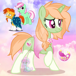 Size: 1280x1280 | Tagged: safe, artist:shiee-artopia223, derpibooru import, minty, sunburst, oc, oc:peppermint potion, pony, unicorn, g4, blaze (coat marking), blonde, candy, cape, clothes, coat markings, facial markings, food, fusion, green coat, peppermint, pony town, socks (coat marking), solo