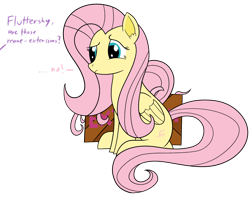 Size: 1280x1007 | Tagged: safe, artist:frownfactory, derpibooru import, fluttershy, pegasus, pony, blatant lies, box, crate, female, hair extensions, implied twilight sparkle, mane extensions, mare, newbie artist training grounds, offscreen character, simple background, solo, transparent background, wings