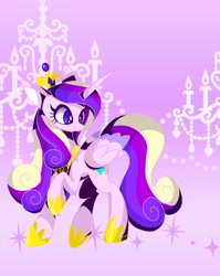 Size: 677x850 | Tagged: safe, artist:stacy_165cut, derpibooru import, princess cadance, alicorn, pony, female, folded wings, horn, jewelry, mare, pink background, regalia, simple background, solo, spread wings, wings
