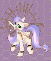 Size: 1080x1279 | Tagged: safe, artist:stacy_165cut, derpibooru import, oc, oc only, pegasus, pony, female, folded wings, looking at you, mare, mouth hold, pegasus oc, raised hoof, raised leg, solo, sword, weapon, wings