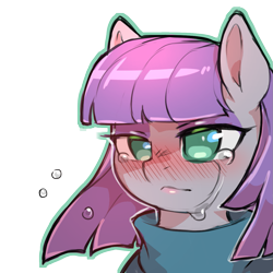 Size: 1159x1159 | Tagged: safe, artist:cold-blooded-twilight, derpibooru import, maud pie, earth pony, pony, blushing, crying, simple background, solo, transparent background, when she cries