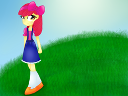 Size: 1024x768 | Tagged: safe, artist:mlp_sugarsketch, derpibooru import, apple bloom, equestria girls, boots, clothes, dress, shoes, solo
