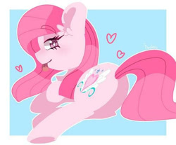 Size: 480x398 | Tagged: safe, artist:kojarmax, derpibooru import, oc, oc only, oc:annisa trihapsari, earth pony, pony, :p, adorasexy, annibutt, bedroom eyes, blepping, blue background, butt, cute, earth pony oc, female, heart, long hair, looking at you, mare, needs more jpeg, plot, sexy, simple background, smiling, smiling at you, solo, solo female, tongue, tongue out