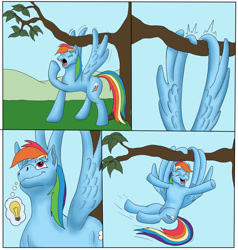 Size: 1280x1347 | Tagged: safe, artist:termyotter, derpibooru import, rainbow dash, pony, atg 2022, newbie artist training grounds, open mouth, solo, tree branch, wing hands, wings, yawn