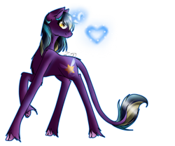 Size: 706x587 | Tagged: safe, artist:kat-the-true-kitkat, derpibooru import, oc, oc only, pony, unicorn, cloven hooves, female, glowing, glowing horn, horn, leonine tail, looking back, mare, simple background, solo, tail, transparent background, unicorn oc