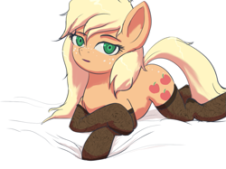 Size: 819x614 | Tagged: safe, artist:onomec, derpibooru import, applejack, earth pony, pony, 2016, clothes, female, loose hair, mare, old art, socks, solo