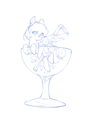 Size: 2048x2732 | Tagged: safe, artist:blue ink, derpibooru import, pegasus, pony, cup, cup of pony, drinking straw, glass, ice cube, looking at you, martini glass, micro, smiling, solo, spread wings, tiny, tiny ponies, wings