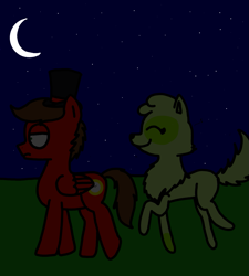 Size: 1275x1414 | Tagged: safe, artist:professorventurer, derpibooru import, oc, oc:professor venturer, oc:wonderwolfia, ask professor venturer, constellation, eighth note, moon, music notes, night, skipping