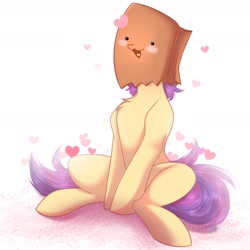 Size: 1900x1900 | Tagged: safe, artist:kawipie, derpibooru import, oc, oc:paper bag, earth pony, blushing, earth pony oc, floating heart, heart, simple background, white background