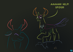 Size: 775x555 | Tagged: safe, artist:quint-t-w, derpibooru import, pharynx, thorax, changedling, changeling, spider, atg 2022, brothers, changedling brothers, facehoof, gradient background, king thorax, male, minimalist, newbie artist training grounds, prince pharynx, raised hoof, raised leg, rock, scared, screaming, siblings