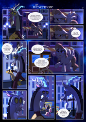 Size: 3259x4607 | Tagged: safe, artist:estories, derpibooru import, discord, oc, oc:alice goldenfeather, draconequus, pegasus, pony, comic:nevermore, comic, pegasus oc, speech bubble