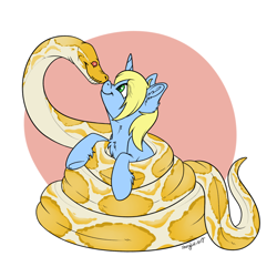 Size: 1200x1200 | Tagged: safe, artist:skeletongoat, oc, pony, snake, unicorn, coils, ears