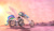 Size: 1900x1116 | Tagged: safe, artist:baron engel, derpibooru import, princess celestia, alicorn, pony, biker, butt, chaps, female, leather vest, looking at you, looking back, looking back at you, mare, motorcycle, plot, rear view, smiling, smiling at you, solo, spread wings, sunbutt, traditional art, wing hole, wings