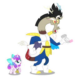 Size: 1920x1942 | Tagged: safe, artist:aleximusprime, derpibooru import, discord, princess flurry heart, alicorn, draconequus, pony, flurry heart's story, armor, boots, clothes, crossover, dragon ball, dragon ball z, female, filly, foal, funny, gloves, male, over 9000, pendant of restoration, pop culture reference, reference, reference to another series, saiyan, scorpan's necklace, scouter, shoes, simple background, spikey mane, spiky hair, tirek vs scorpan, transparent background, vegeta