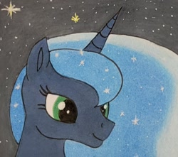 Size: 1246x1103 | Tagged: safe, artist:polar_storm, derpibooru import, princess luna, alicorn, pony, night, sky, smiling, solo, stars, traditional art