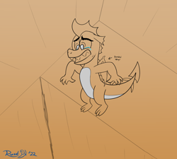 Size: 2000x1800 | Tagged: safe, artist:rupertbluefox, derpibooru exclusive, derpibooru import, garble, dragon, series:natg rupert 22, crying, dichromatic, limited palette, male, newbie artist training grounds, scared, sketch, solo, tears of fear, teary eyes, teenaged dragon, teeth, wings