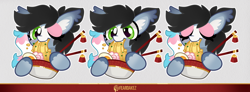 Size: 2124x784 | Tagged: safe, artist:kez, derpibooru import, oc, oc only, oc:starskipper, bat pony, pony, bat pony oc, bowl, chopsticks, eating, eyes closed, eyes open, food, noodles, one eye closed, ramen, solo