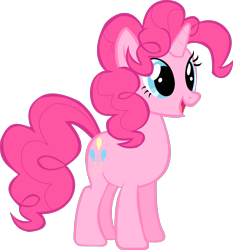 Size: 1216x1303 | Tagged: safe, artist:thebosscamacho, derpibooru import, edit, pinkie pie, pony, unicorn, alternate hairstyle, female, open mouth, open smile, race swap, simple background, smiling, solo, standing, transparent background, unicorn pinkie pie