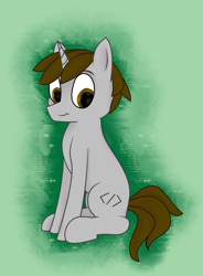 Size: 1594x2160 | Tagged: safe, artist:m37, derpibooru import, oc, oc only, pony, unicorn, abstract background, eyebrows, horn, male, sitting, smiling, solo