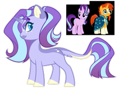 Size: 1467x1093 | Tagged: safe, artist:purplegrim40, derpibooru import, starlight glimmer, sunburst, oc, pony, unicorn, clothes, coat markings, colored hooves, female, glasses, horn, male, mare, offspring, parent:starlight glimmer, parent:sunburst, parents:starburst, simple background, socks (coat marking), stallion, transparent background, unicorn oc