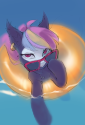 Size: 2219x3240 | Tagged: safe, artist:khvorost162, derpibooru import, oc, pony, ear piercing, female, glasses, looking at you, piercing, solo, summer, swimming