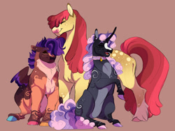 Size: 1920x1444 | Tagged: safe, artist:glorymoon, derpibooru import, apple bloom, scootaloo, sweetie belle, earth pony, pegasus, pony, unicorn, alternate design, cloven hooves, curved horn, cutie mark crusaders, horn, redesign