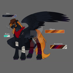 Size: 1280x1280 | Tagged: safe, artist:ocmakerarichan, derpibooru import, oc, oc only, pegasus, pony, bandage, bandana, cigarette, color palette, cowboy hat, deviantart watermark, grayscale, hat, large wings, male, monochrome, obtrusive watermark, offspring, parent:big macintosh, parent:nightmare moon, parents:nightmac, smoking, solo, stallion, watermark, wings