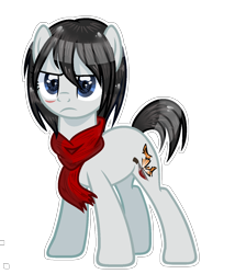 Size: 1200x1400 | Tagged: safe, artist:anno酱w, derpibooru import, earth pony, pony, attack on titan, base used, clothes, cutie mark, mikasa ackerman, ponified, scar, scarf, simple background, solo, stare, transparent background, unhappy