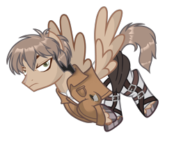 Size: 3761x3158 | Tagged: safe, artist:anno酱w, derpibooru import, pegasus, pony, attack on titan, base used, clothes, crossover, flying, jean kirschtein, ponified, simple background, solo, transparent background