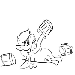 Size: 2250x2250 | Tagged: safe, artist:tjpones, derpibooru import, rainbow dash, pegasus, pony, belly, big belly, black and white, cider, cider dash, cider mug, drinking, grayscale, lying down, monochrome, mug, on back, open mouth, simple background, sketch, solo, that pony sure does love cider, white background